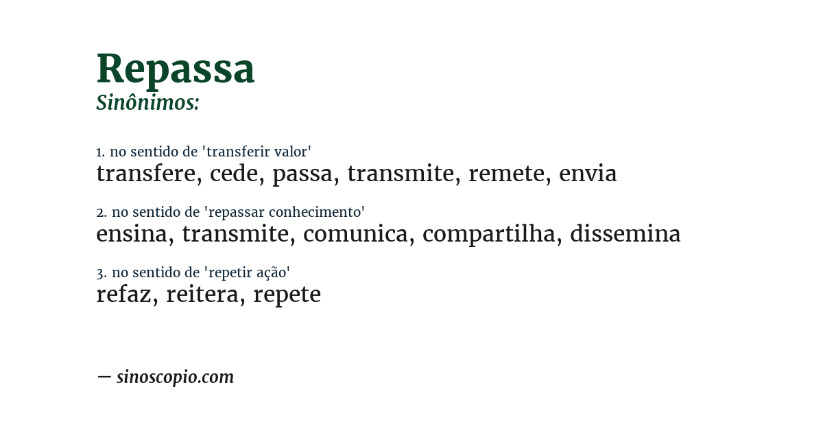 Sinônimo de repassa