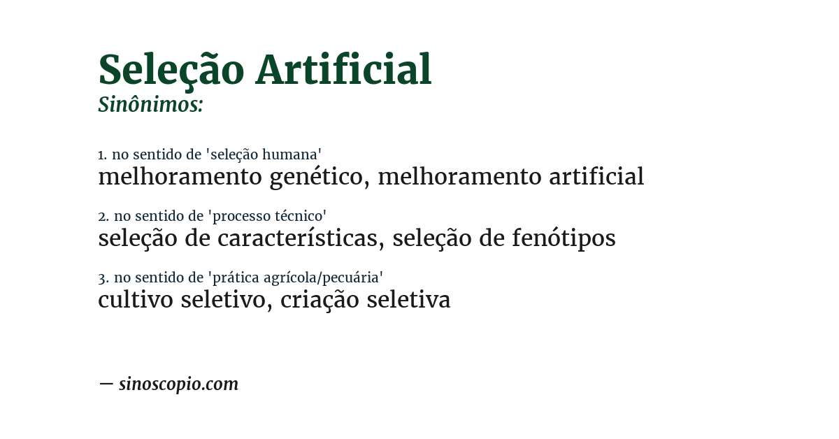 Sinônimo de seleção artificial