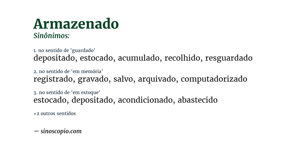 Sinônimo de armazenado
