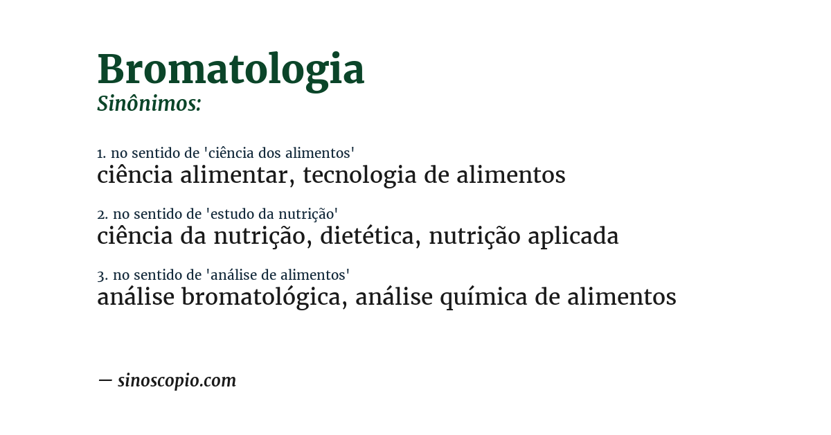 Sinônimo de bromatologia