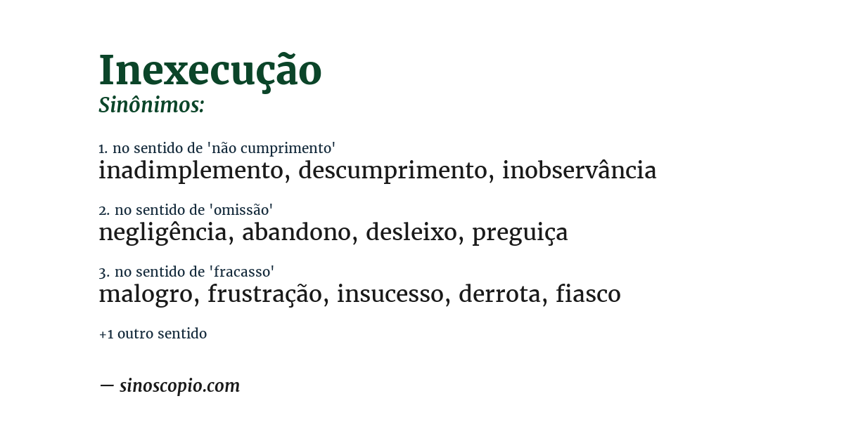 Sinônimo de inexecução