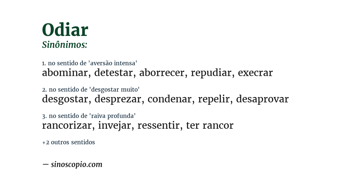 Sinônimo de odiar