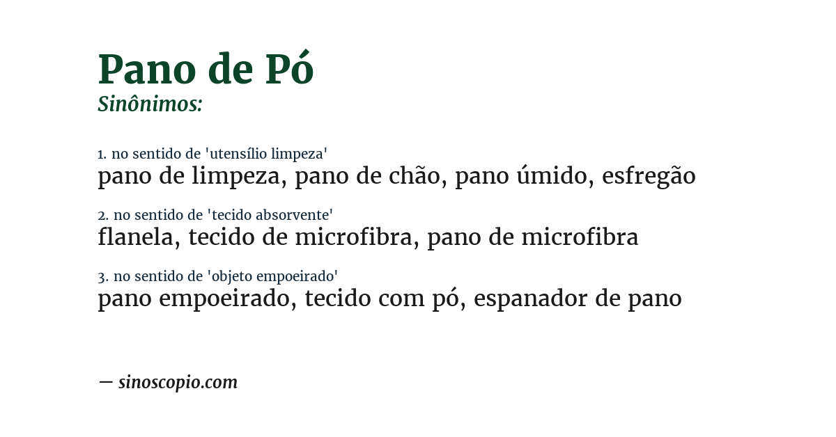 Sinônimo de pano de pó