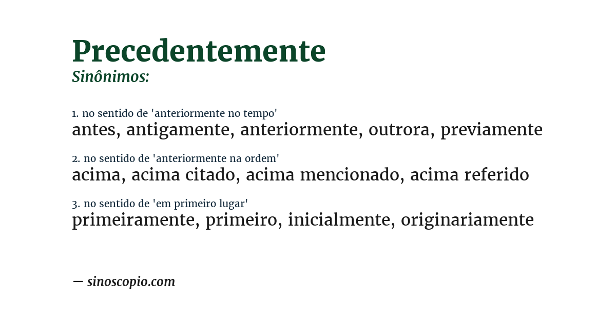 Sinônimo de precedentemente