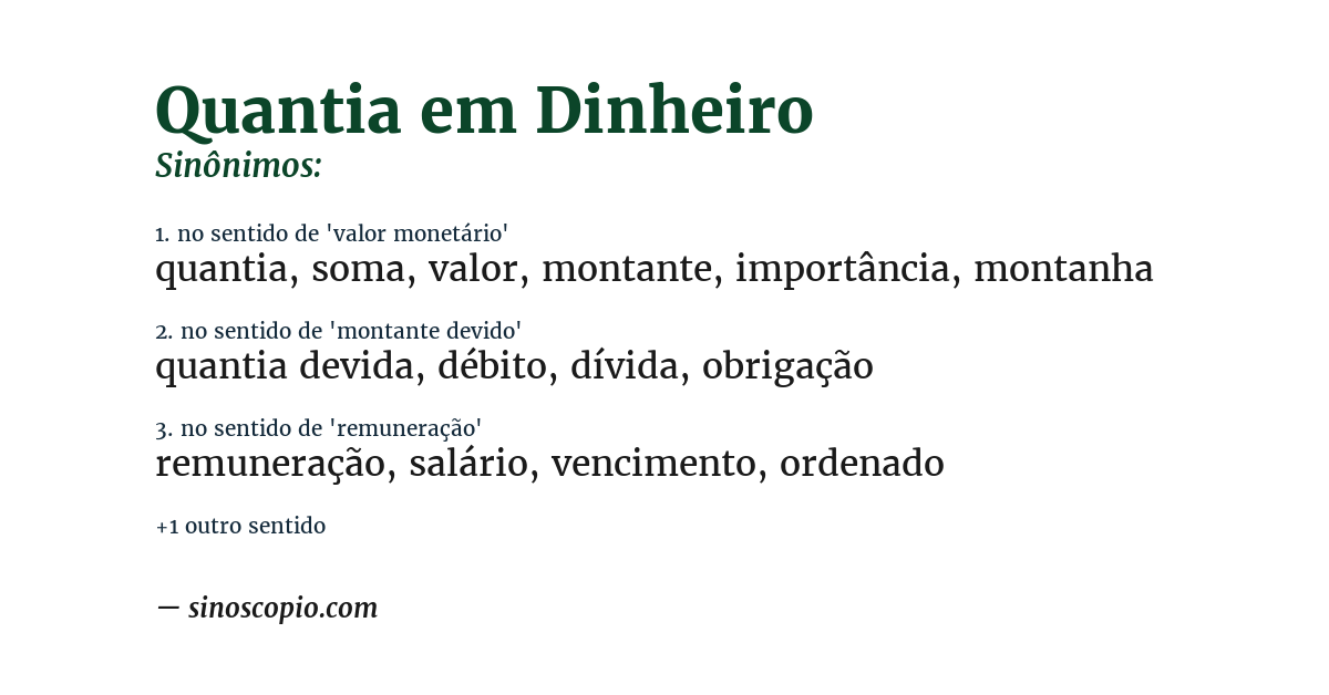 Sinônimo de quantia em dinheiro