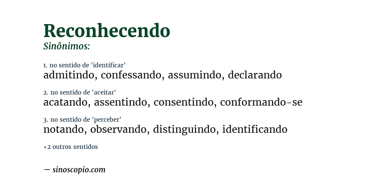 Sinônimo de reconhecendo