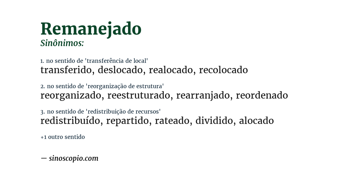 Sinônimo de remanejado