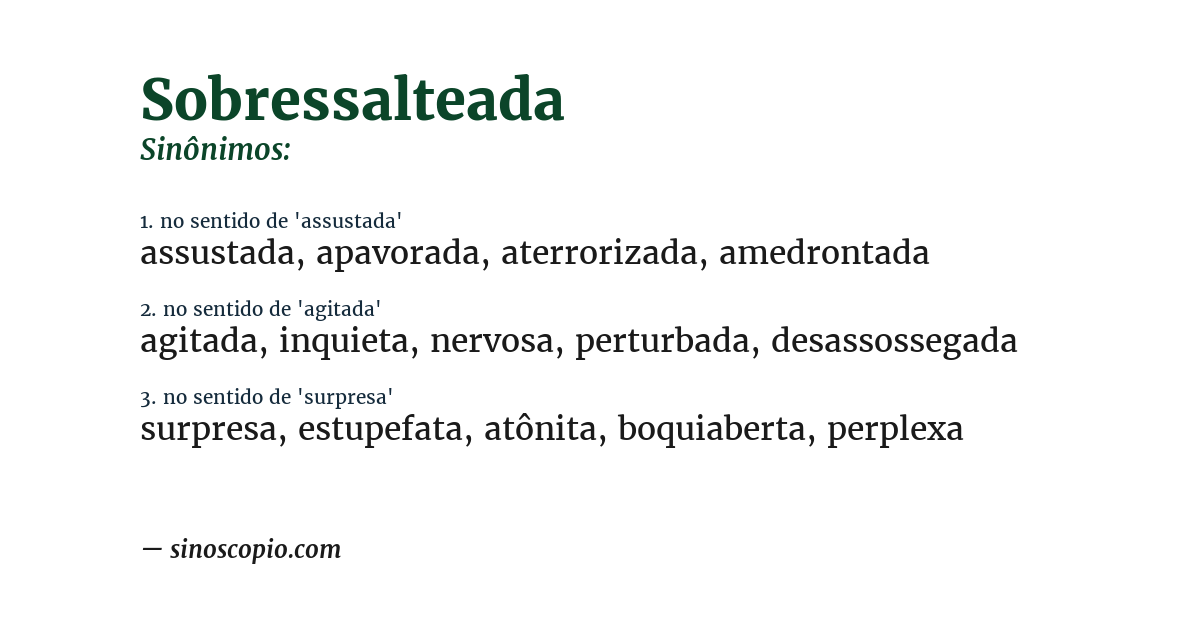 Sinônimo de sobressalteada