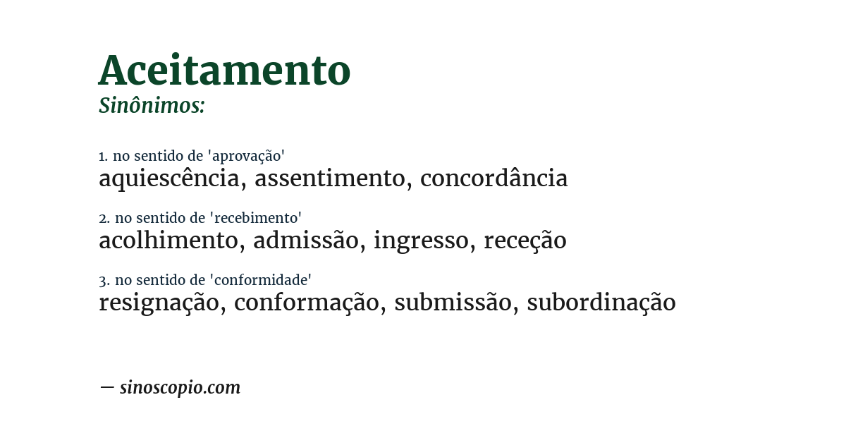 Sinônimo de aceitamento