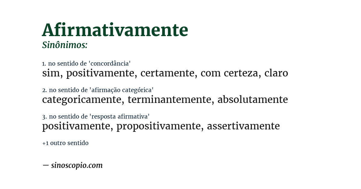 Sinônimo de afirmativamente