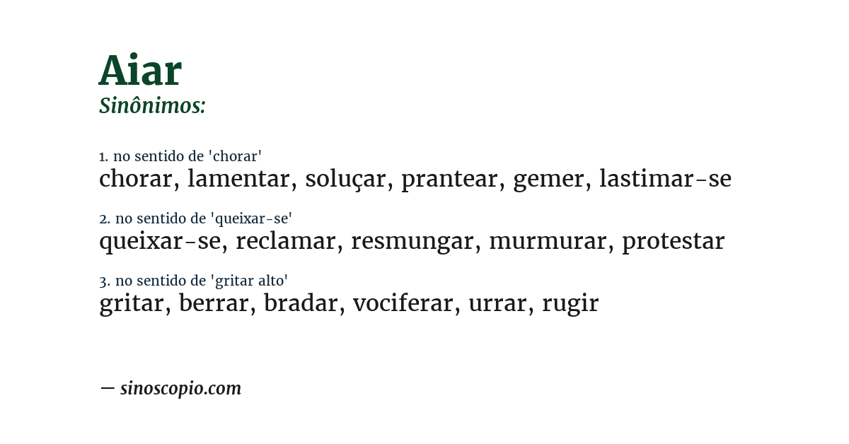 Sinônimo de aiar