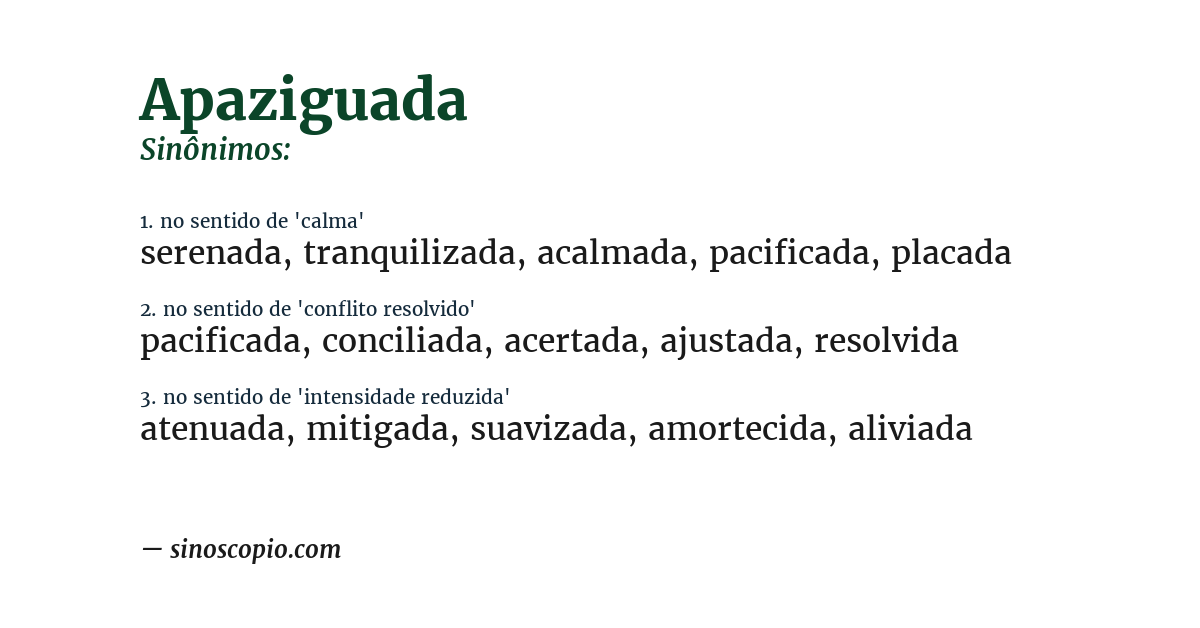 Sinônimo de apaziguada