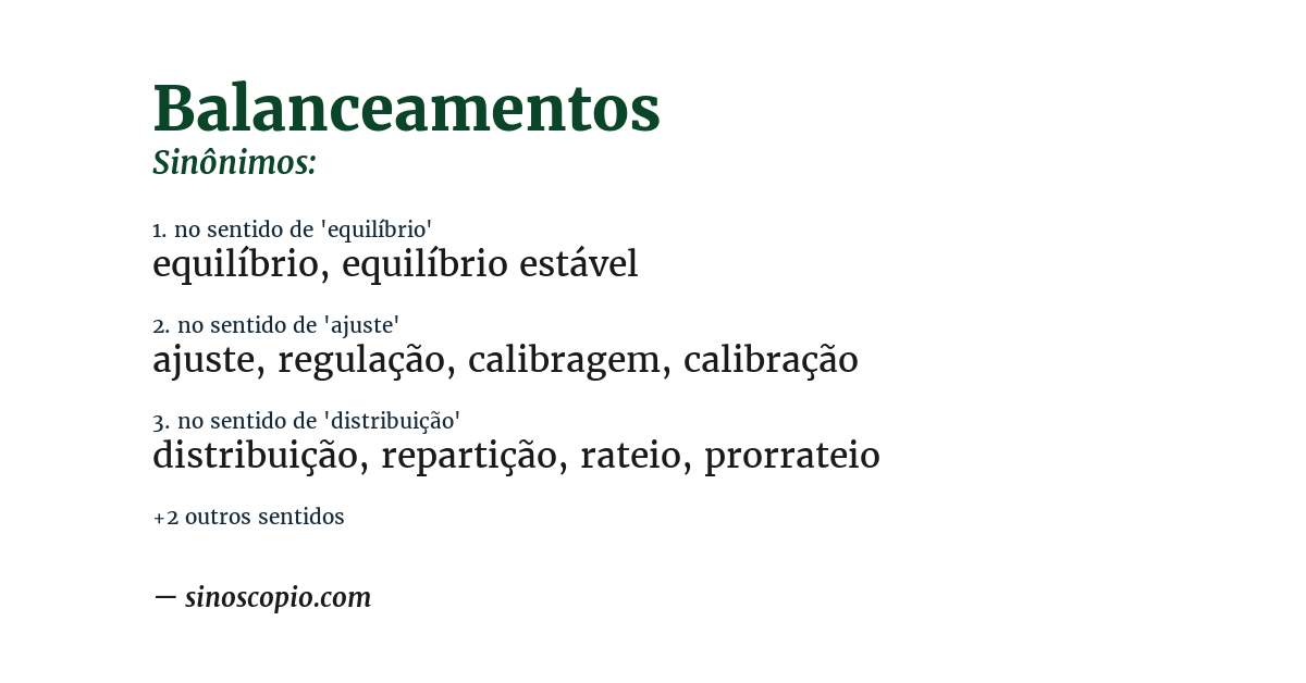 Sinônimo de balanceamentos