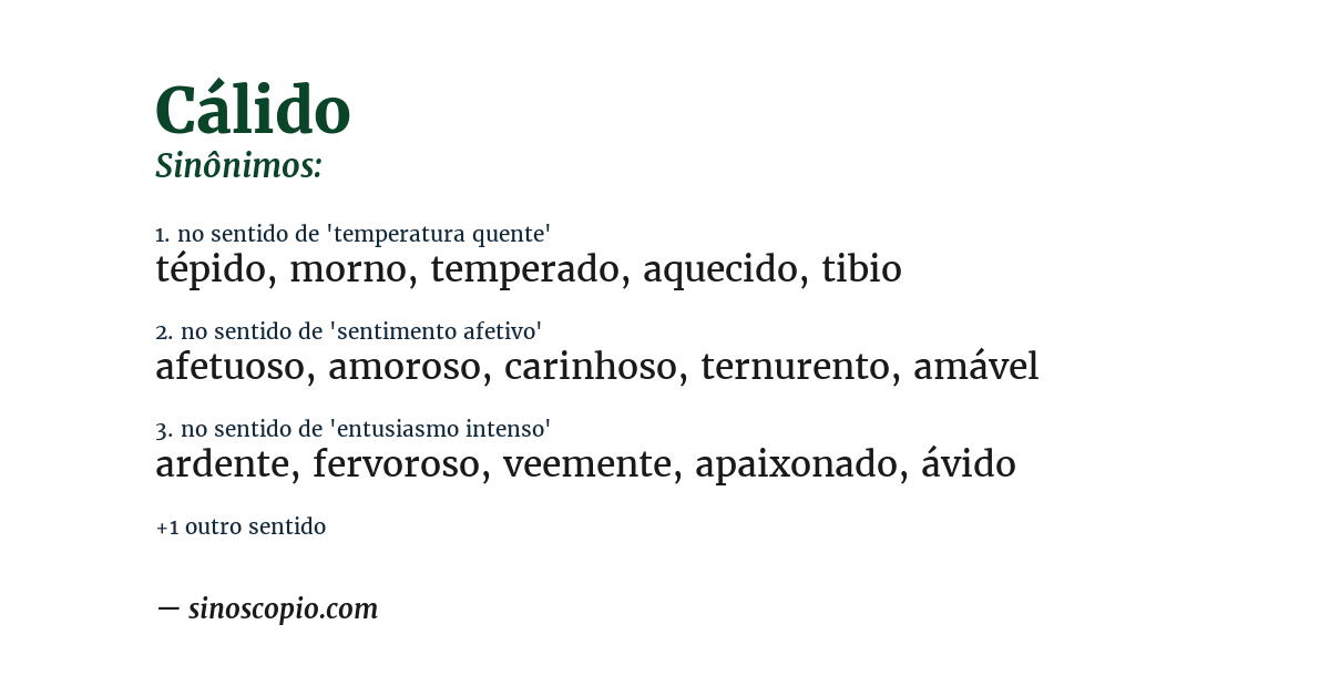 Sinônimo de cálido