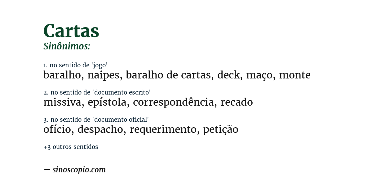 Sinônimo de cartas