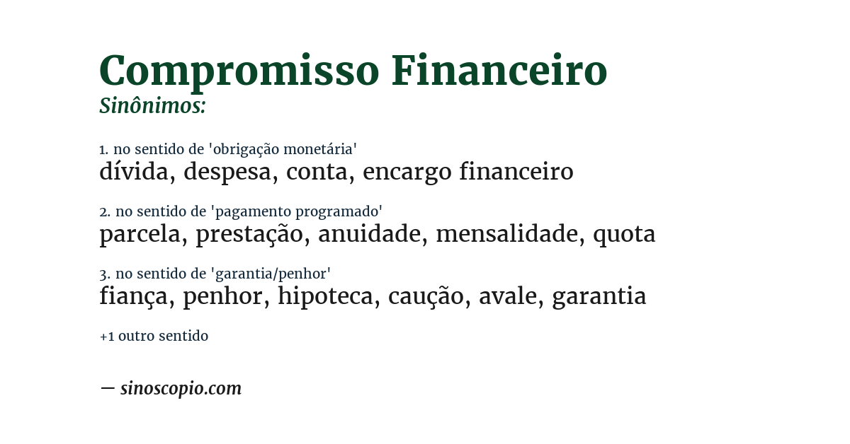 Sinônimo de compromisso financeiro