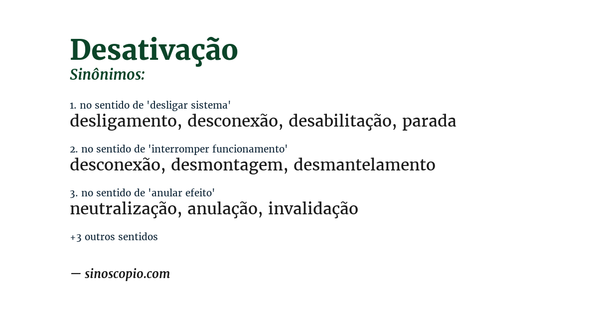Sinônimo de desativação