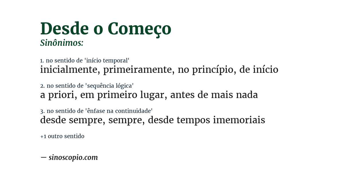 Sinônimo de desde o começo