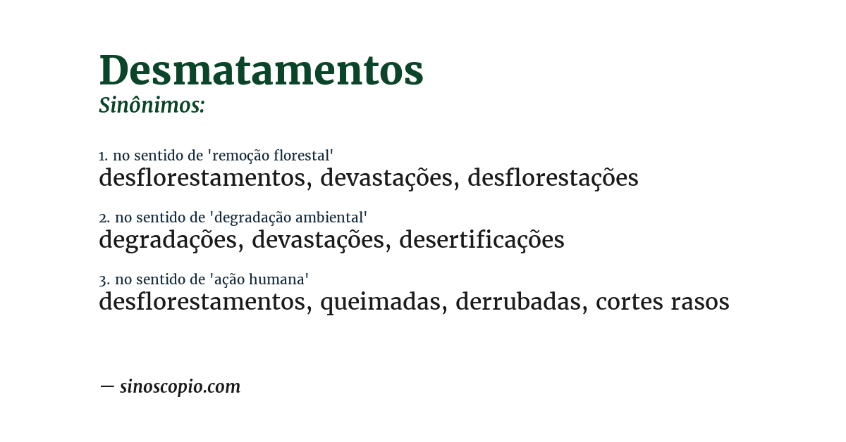 Sinônimo de desmatamentos