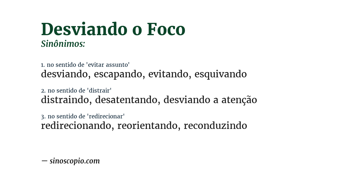 Sinônimo de desviando o foco