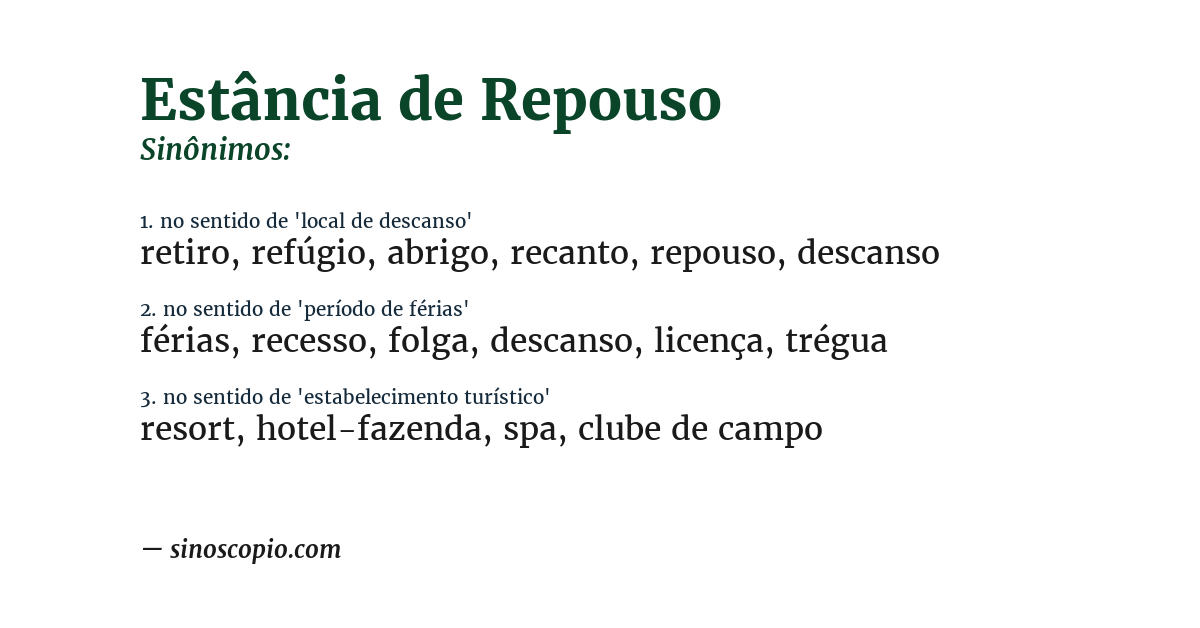 Sinônimo de estância de repouso