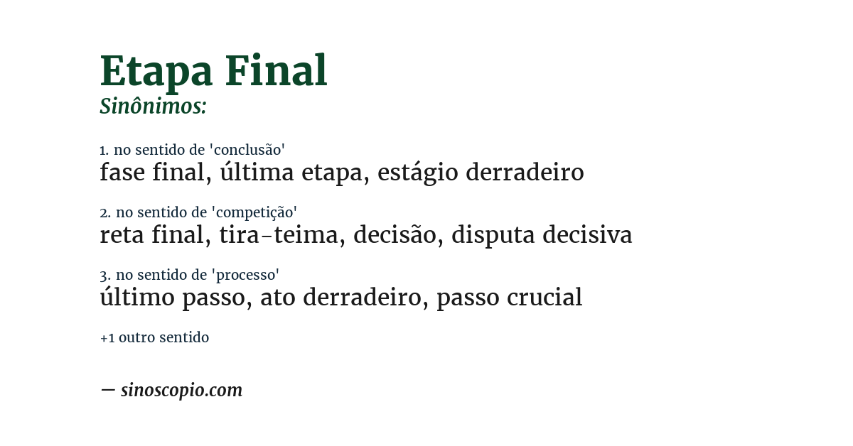 Sinônimo de etapa final