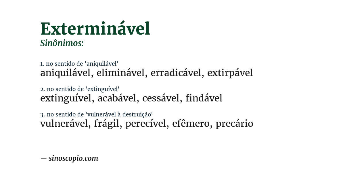Sinônimo de exterminável