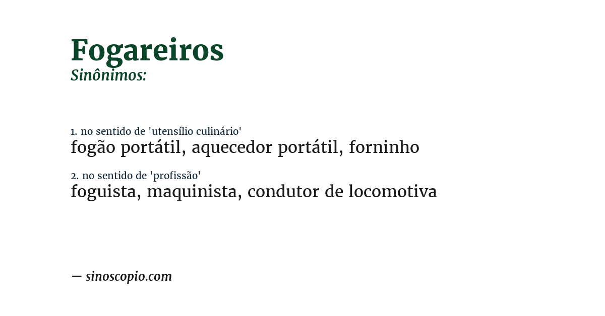 Sinônimo de fogareiros