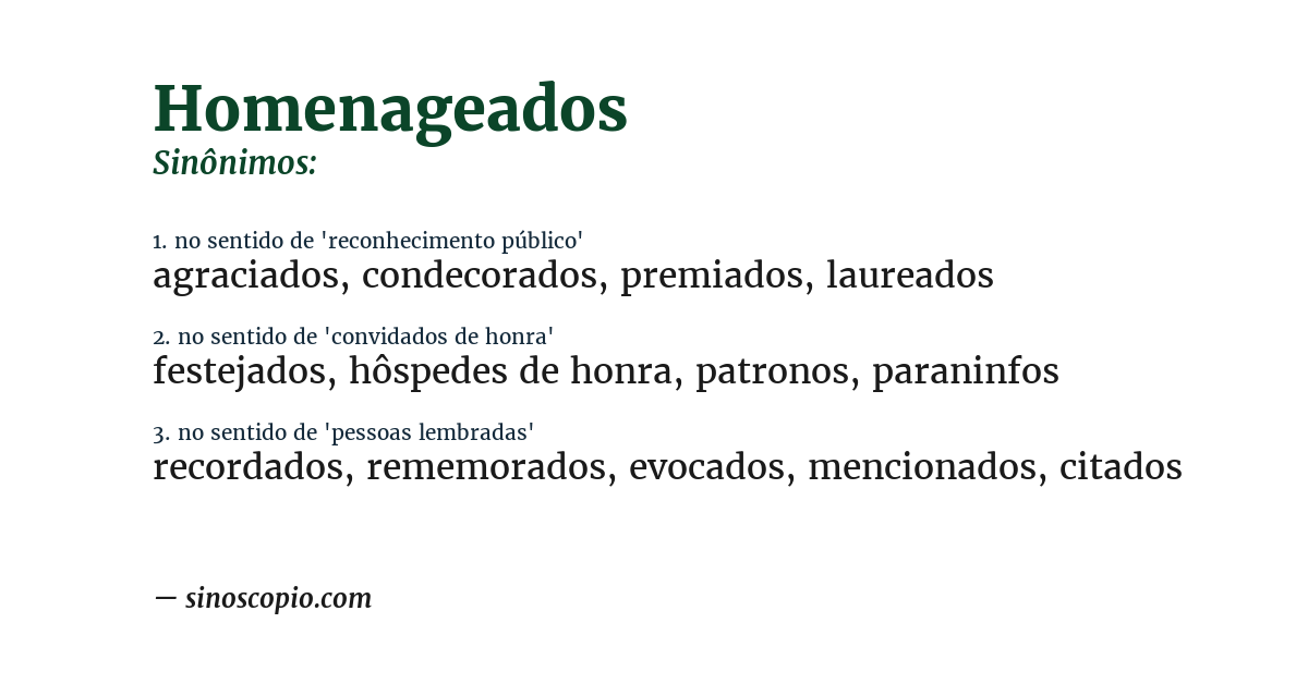 Sinônimo de homenageados