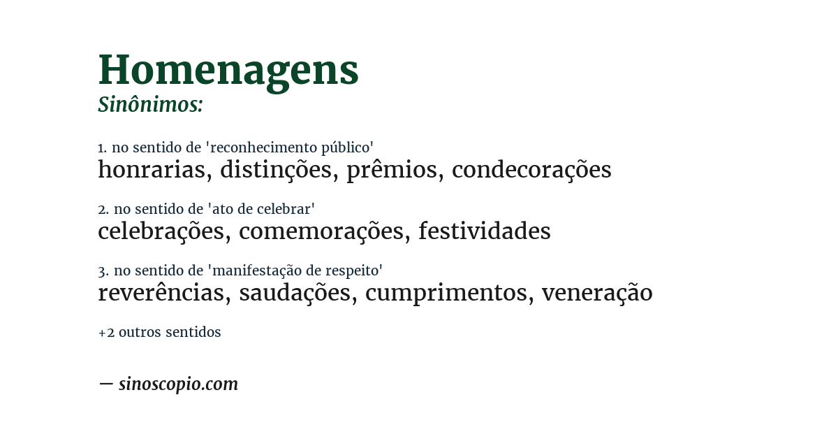 Sinônimo de homenagens
