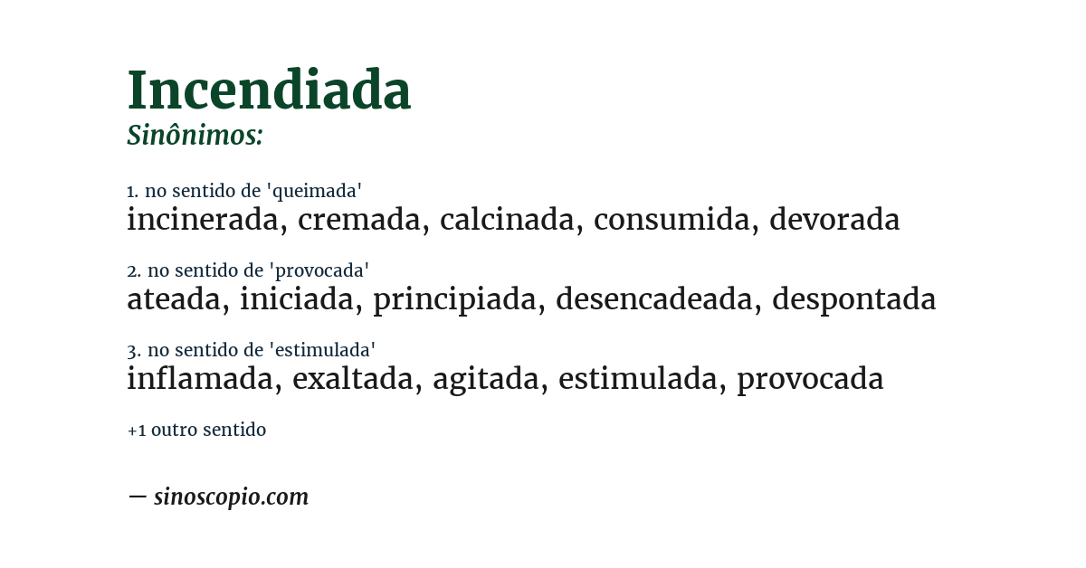 Sinônimo de incendiada