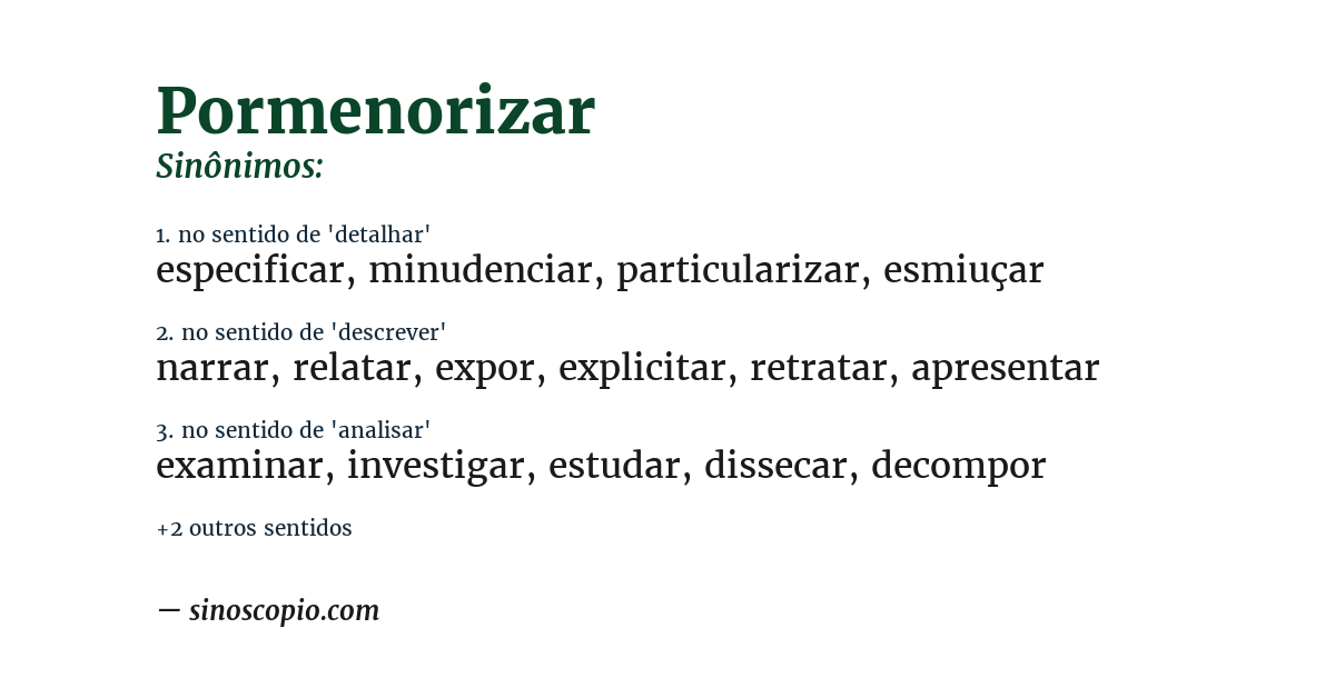 Sinônimo de pormenorizar