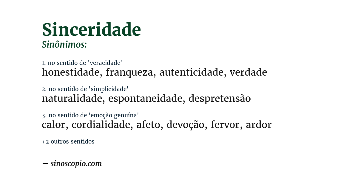 Sinônimo de sinceridade
