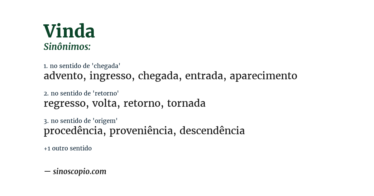 Sinônimo de vinda