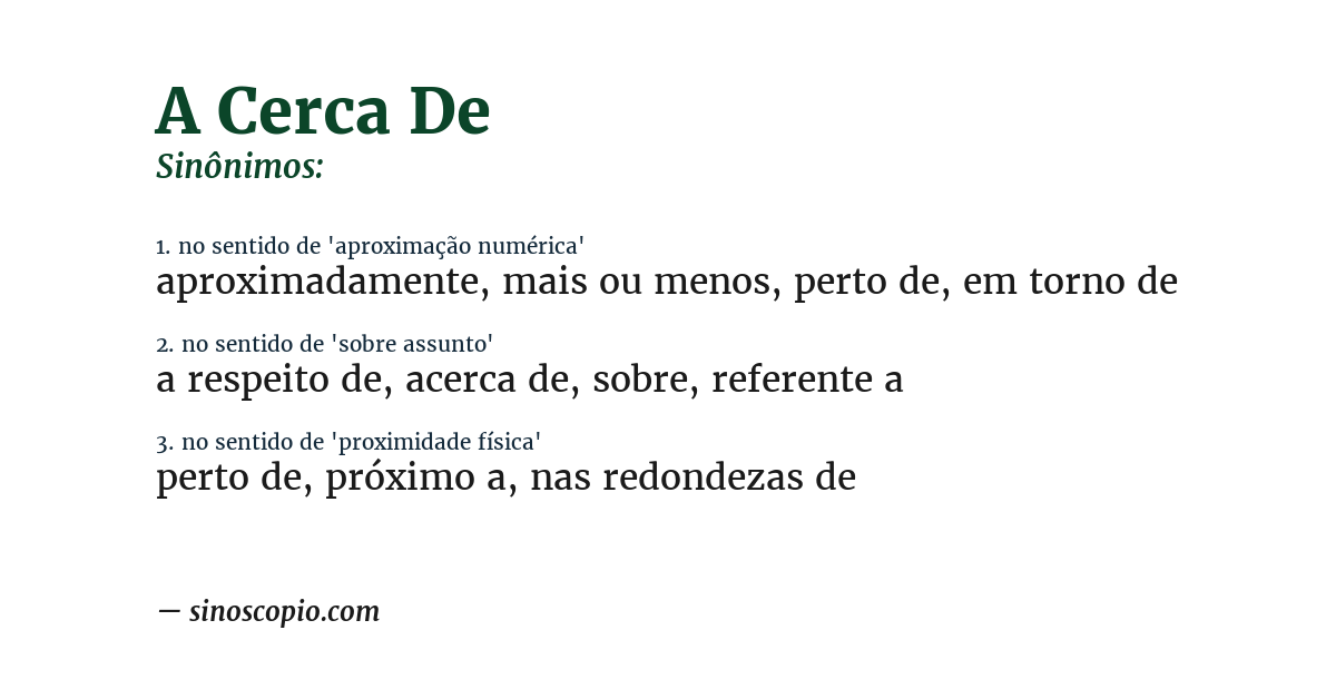 Sinônimo de a cerca de