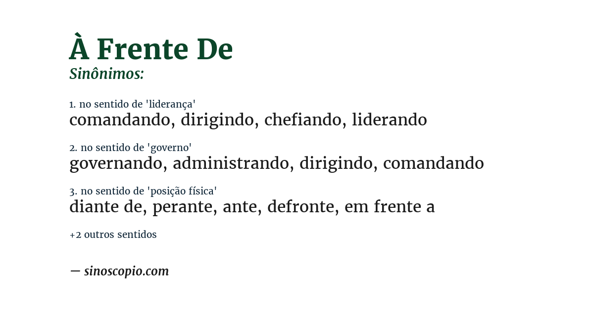 Sinônimo de à frente de