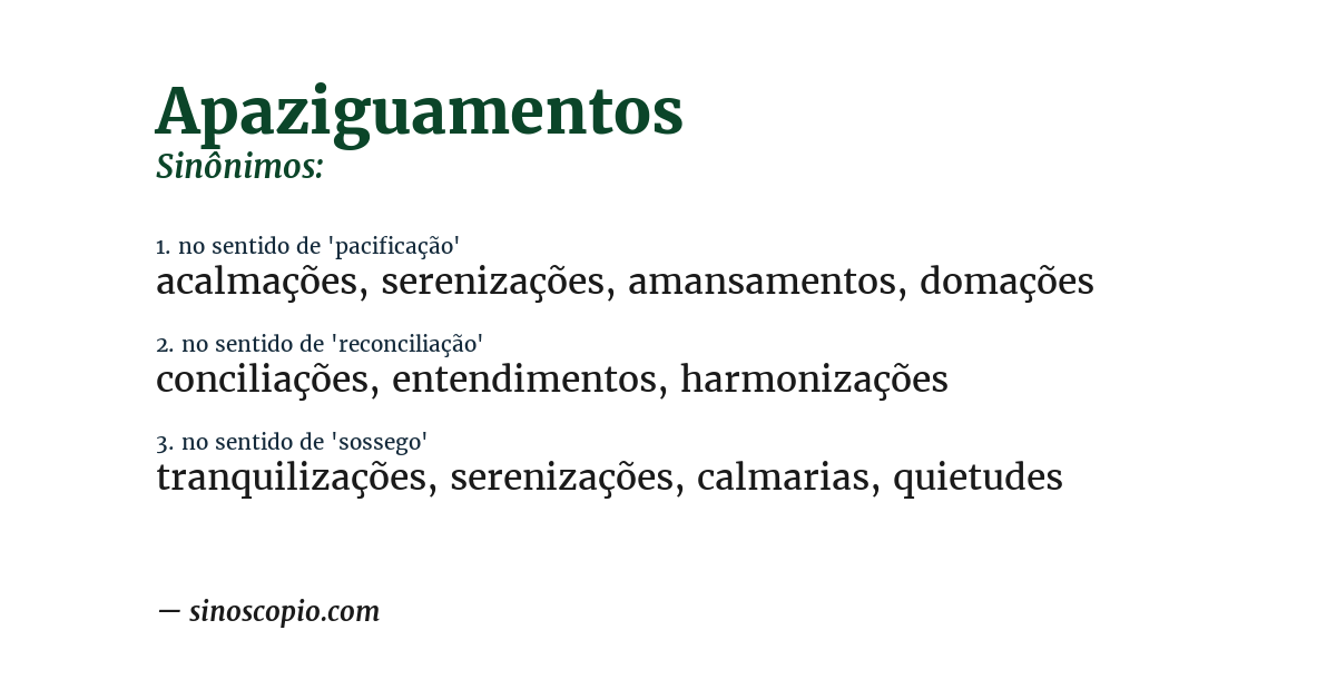 Sinônimo de apaziguamentos