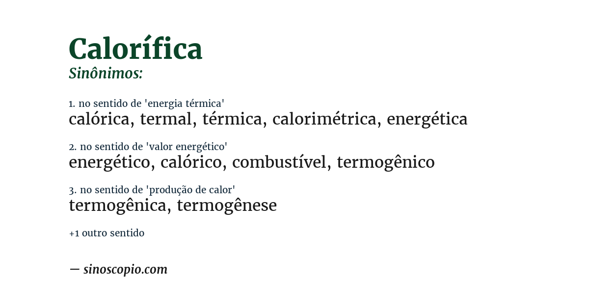 Sinônimo de calorífica