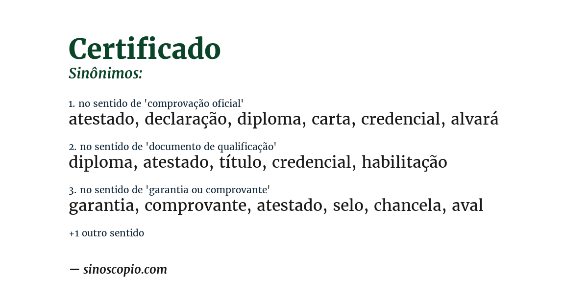 Sinônimo de certificado