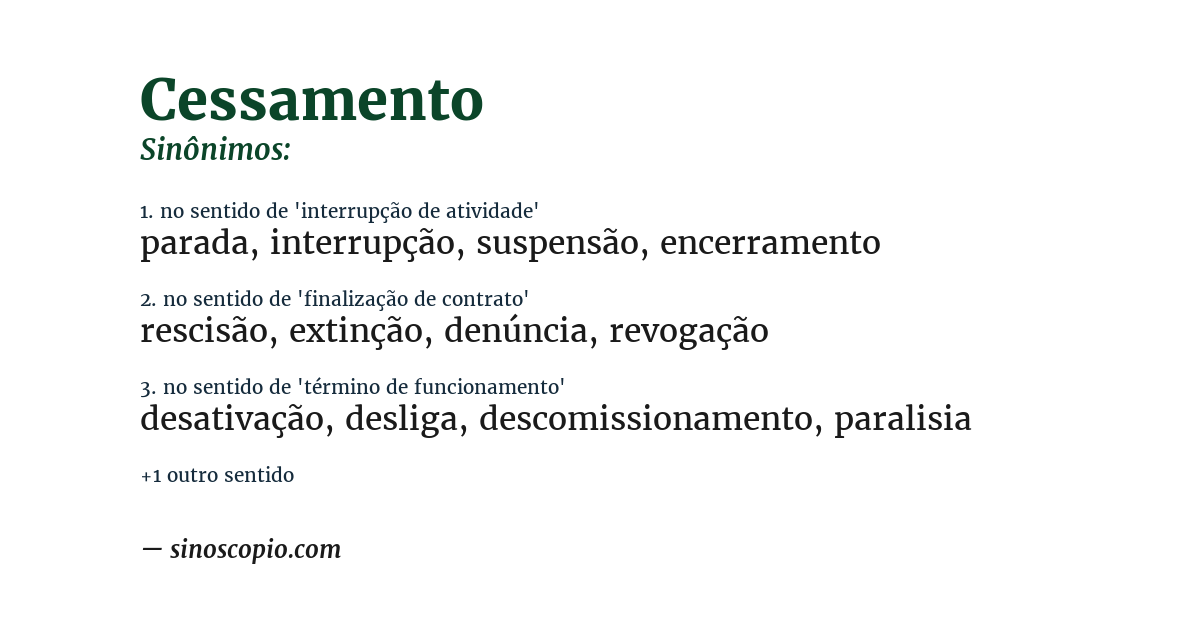 Sinônimo de cessamento