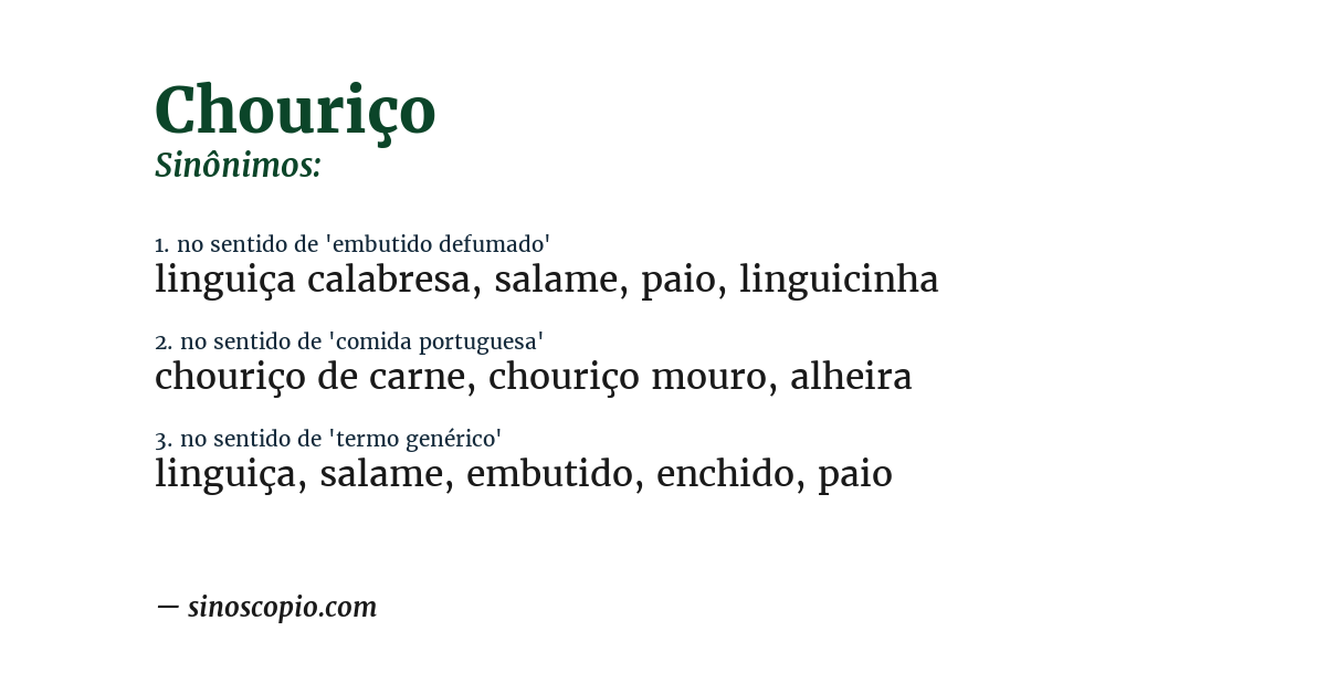 Sinônimo de chouriço