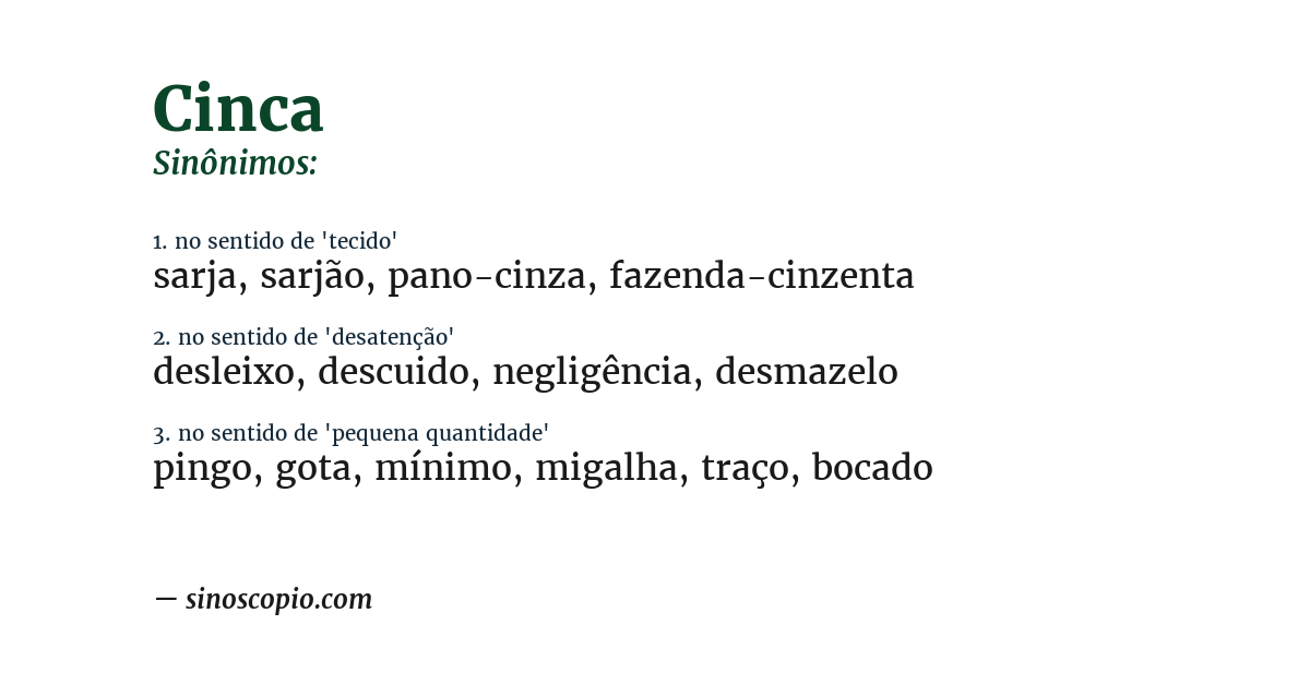 Sinônimo de cinca
