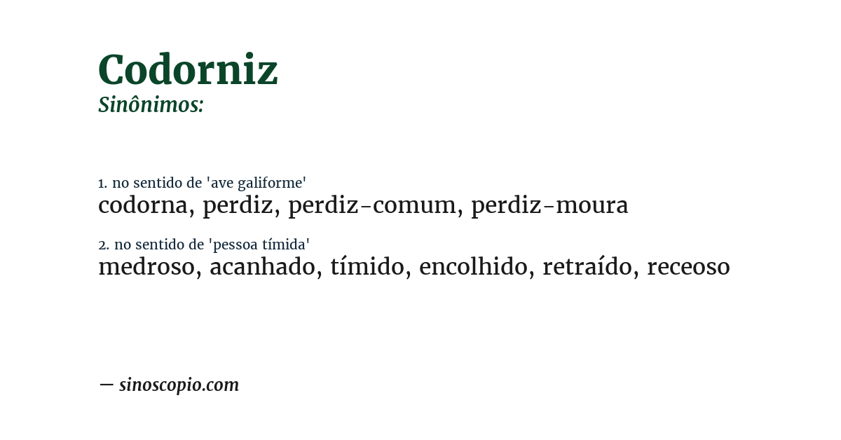Sinônimo de codorniz