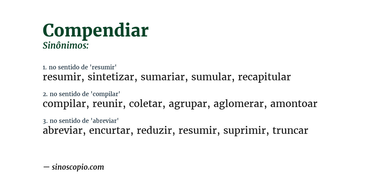Sinônimo de compendiar