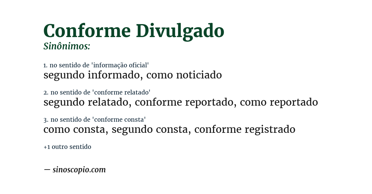 Sinônimo de conforme divulgado