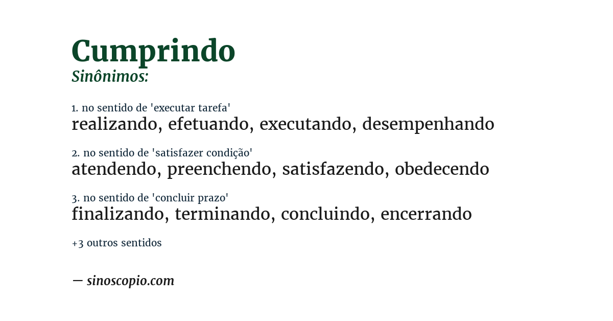 Sinônimo de cumprindo