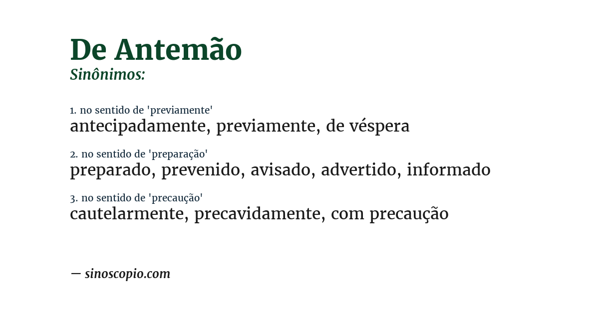 Sinônimo de de antemão