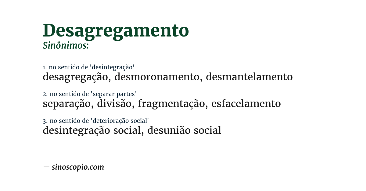 Sinônimo de desagregamento