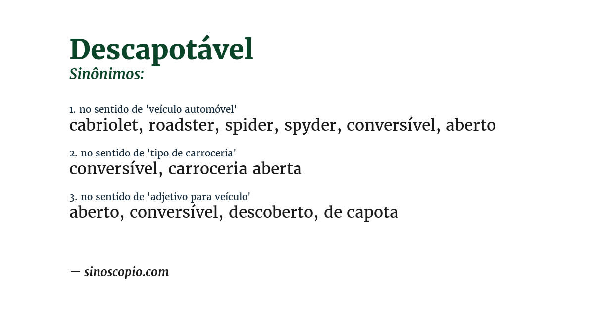 Sinônimo de descapotável