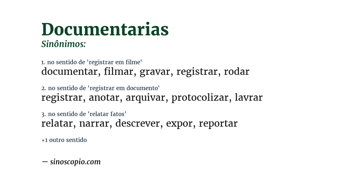 Sinônimo de documentarias